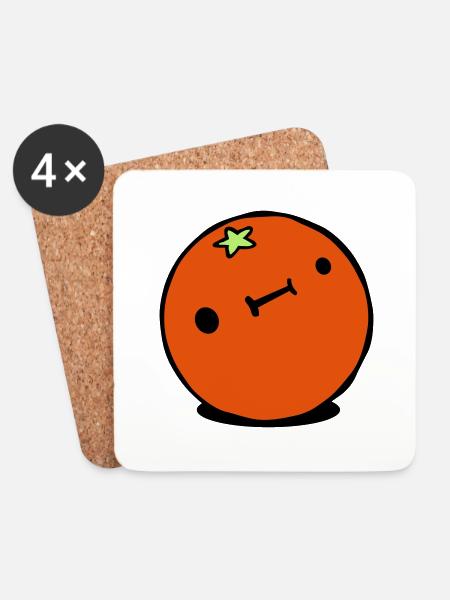 Niedlich Kawaii Orange Zitrusfrucht Derp Gesicht - Untersetzer (4er-Set) - Weiß