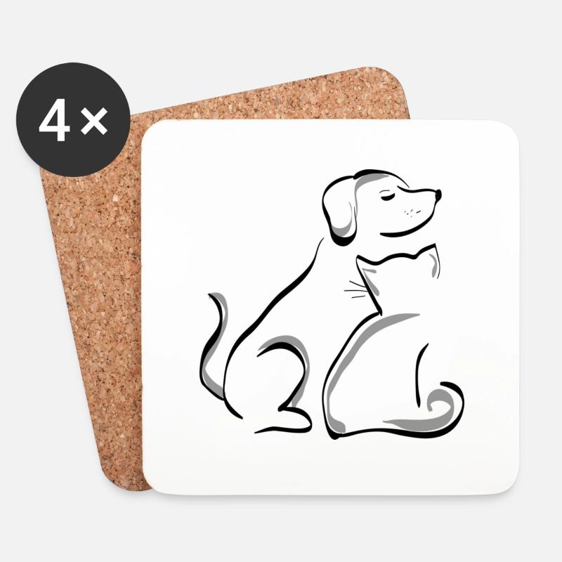 Katze und Hund - Untersetzer (4er-Set) - Weiß