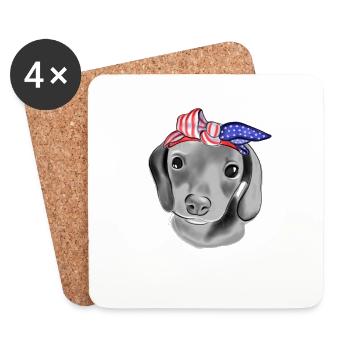 Dog With USA Flag Bandage - Coasters (set of 4) - white - Front