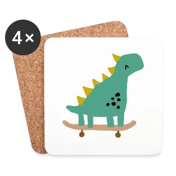 Skateboard Dinosaurier Dino Skate - Untersetzer (4er-Set) - Weiß - Vorne