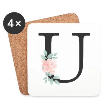 Personalisierbar Monogramm Pastell Floral U - Untersetzer (4er-Set) - Weiß - Vorne
