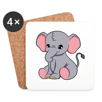 Eléphant - Dessous de verre (lot de 4) - blanc - Devant