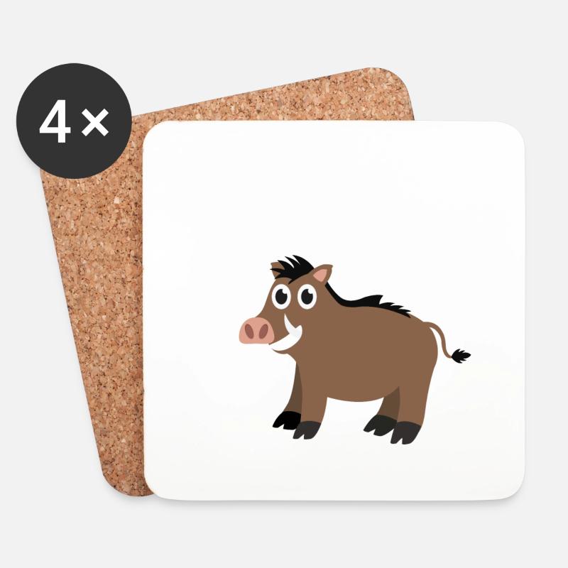 Wildschwein - Untersetzer (4er-Set) - Weiß