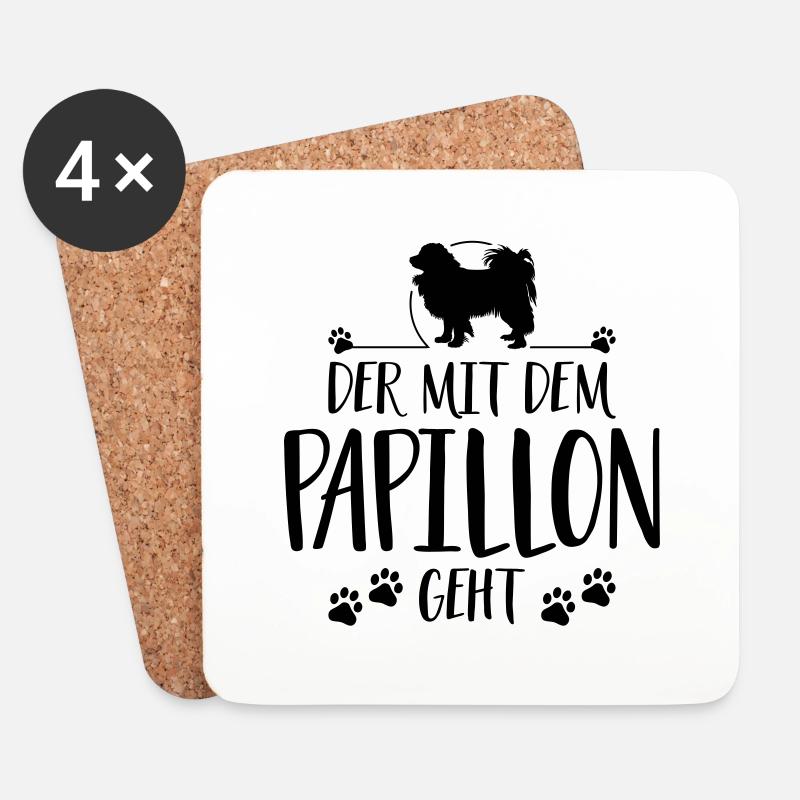 DER MIT PAPILLON GEHT Hundespruch Hund Wilsigns - Untersetzer (4er-Set) - Weiß
