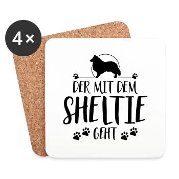 DER MIT SHELTIE GEHT Hunde Spruch Wilsigns - Untersetzer (4er-Set) - Weiß - Vorne