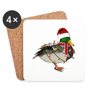 Duck String Light Christmas Bird Cap - Coasters (set of 4) - white - Front