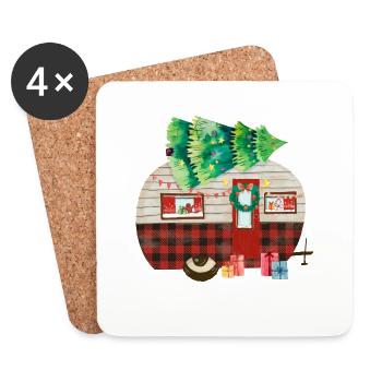 Fun Camping Noël Camping Caravane - Dessous de verre (lot de 4) - blanc - Devant