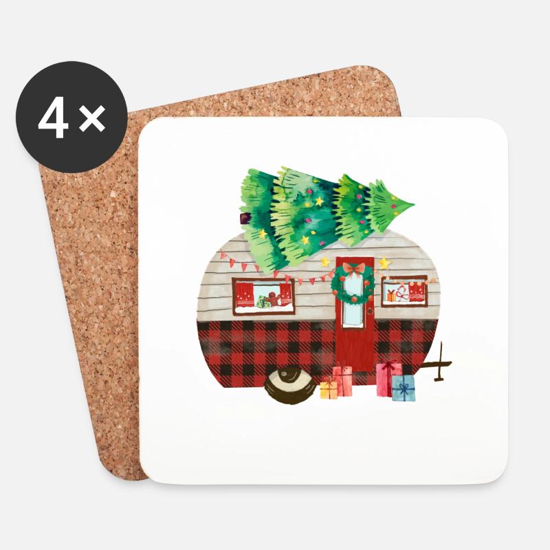 Lustiger Camping Weihnachtscamping Wohnwagen - Untersetzer (4er-Set) - Weiß