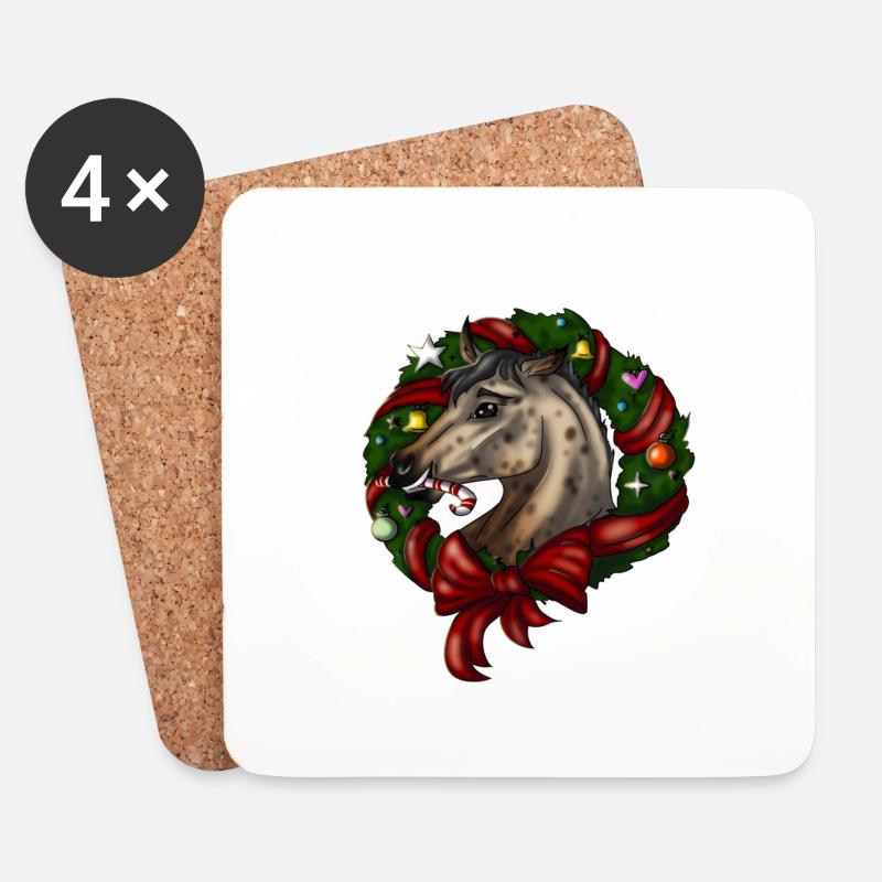 Weihnachtliches Motiv "Feivel im Weihnachtskranz" - Untersetzer (4er-Set) - Weiß