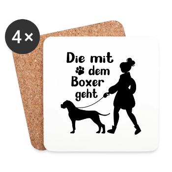 Boxer Hund lustig Gassi gehen Frauchen Geschenk - Untersetzer (4er-Set) - Weiß - Vorne