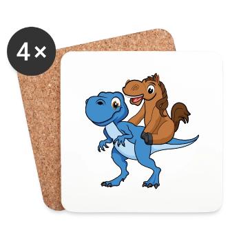 horse riding a dino pferd schimmel t rex world - Untersetzer (4er-Set) - Weiß - Vorne
