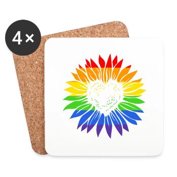 Gay Sunflower - LGBTQ Schwul Sonnenblume - Untersetzer (4er-Set) - Weiß - Vorne