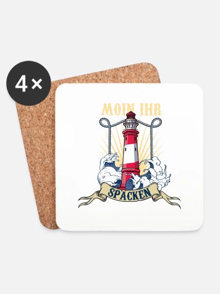 Leuchtturm Wellen Meer Moin ihr Spacken - Untersetzer (4er-Set) - Weiß