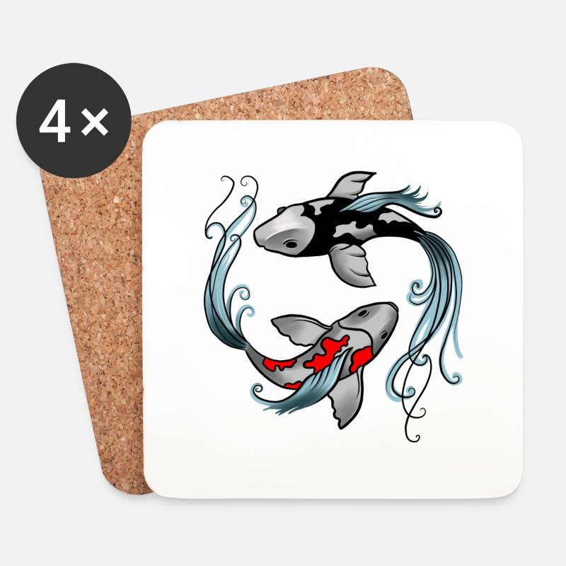Koi Fisch Yin Yang - Untersetzer (4er-Set) - Weiß