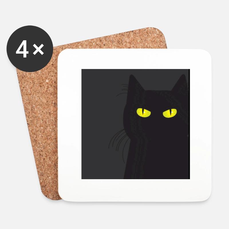 BLACK CAT IS WATCHING YOU. Katze beobachtet dich!! - Untersetzer (4er-Set) - Weiß