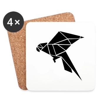 Origami Parrot Illustration Gift Idea - Coasters (set of 4) - white - Front