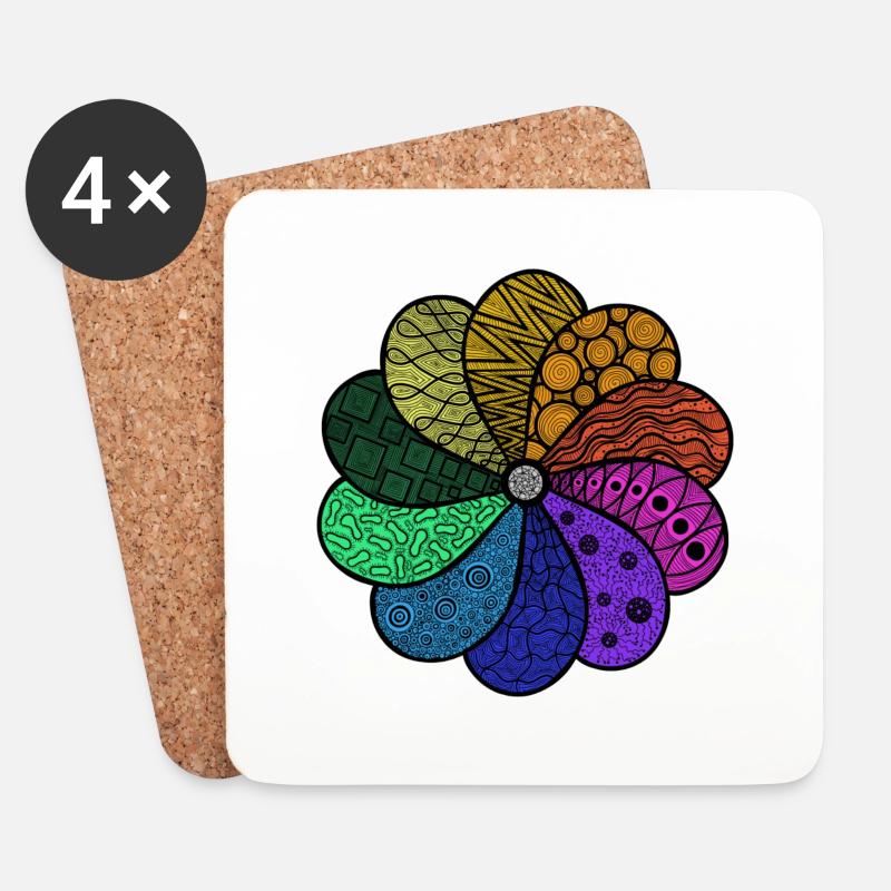 Blume Zentangle Style - Untersetzer (4er-Set) - Weiß