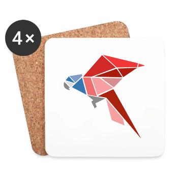 Origami Parrot Illustration Gift Idea - Coasters (set of 4) - white - Front