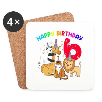 6 Birthday 6 Years Child Animals Gift - Coasters (set of 4) - white - Front