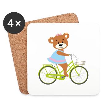 Cute cartoon bear girl rides a bicycle - Coasters (set of 4) - white - Front