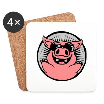 Circle Cool Sunglasses Pig - Coasters (set of 4) - white - Front