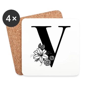 Buchstabe V - Untersetzer (4er-Set) - Weiß - Vorne