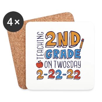 Teaching 2nd grade on twosday Teaching 2nd grade o - Untersetzer (4er-Set) - Weiß - Vorne