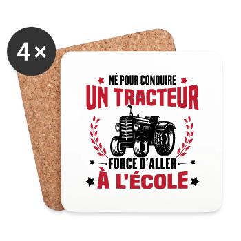 Né Pour Conduire Un Tracteur Cadeau Humour - Dessous de verre (lot de 4) - blanc - Devant