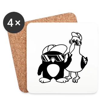 Pinguin Möwe 2 Freunde - Untersetzer (4er-Set) - Weiß - Vorne