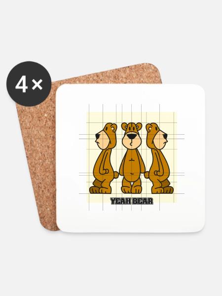 YEAH BEAR - Untersetzer (4er-Set) - Weiß