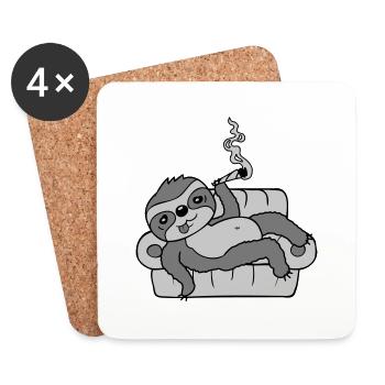 Kiffendes Sofa Faultier chillt - Untersetzer (4er-Set) - Weiß - Vorne