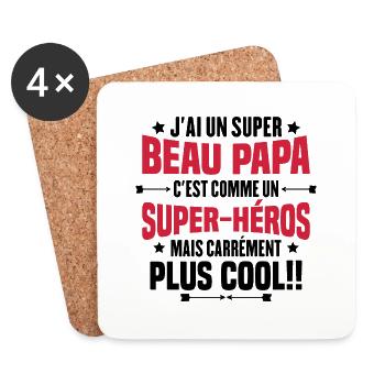 Super beau-papa c'est comme un super héros - Dessous de verre (lot de 4) - blanc - Devant