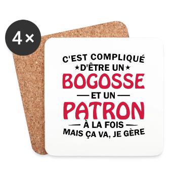 bogosse et patron à la fois / humour patron - Dessous de verre (lot de 4) - blanc - Devant