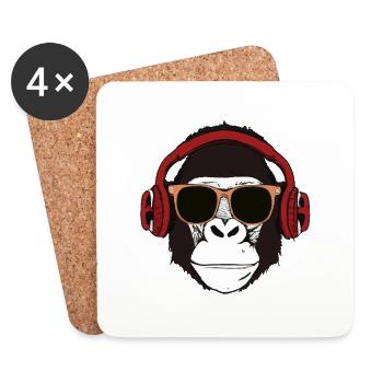 Affe mit Kopfhörer und Sonnenbrille Musik Monkey - Untersetzer (4er-Set) - Weiß - Vorne