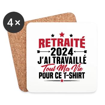 Retraité En 2024 / Humour Cadeau Retraité 2024 - Dessous de verre (lot de 4) - blanc - Devant