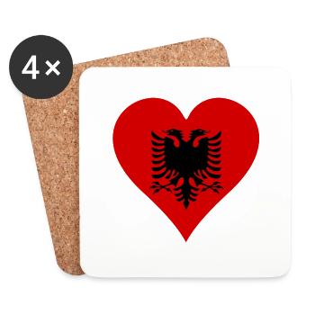 Drapeau de l’Albanie Coeur Long - Dessous de verre (lot de 4) - blanc - Devant