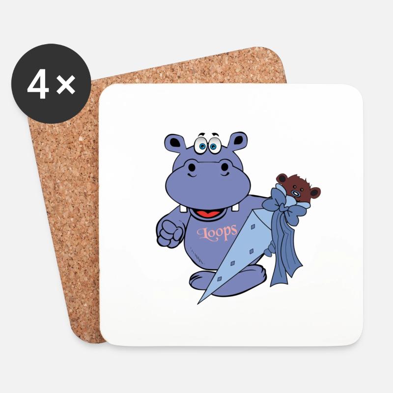 hippo nilpferd einschulung einschulungstüte schule - Untersetzer (4er-Set) - Weiß