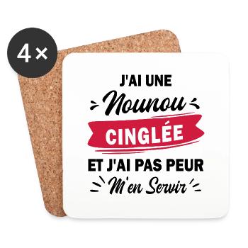 j ai une nounou cinglée / humour enfant - Dessous de verre (lot de 4) - blanc - Devant