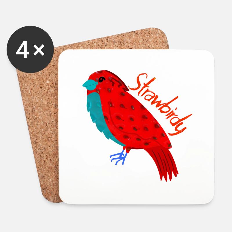 Vogel und Erdbeere. Strohvögel - Untersetzer (4er-Set) - Weiß