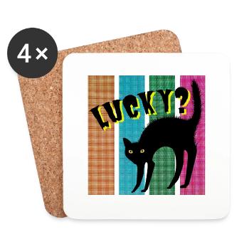 Chanceux? Chat - Dessous de verre (lot de 4) - blanc - Devant