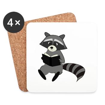 Raccoon reads book gift idea - Coasters (set of 4) - white - Front