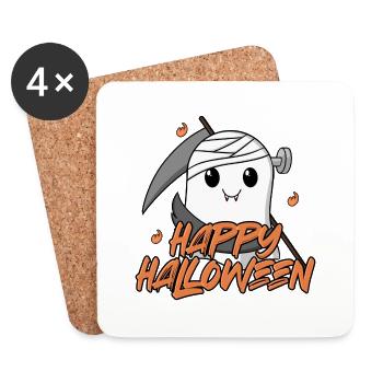 Happy Halloween - Niedlicher Geist - Untersetzer (4er-Set) - Weiß - Vorne