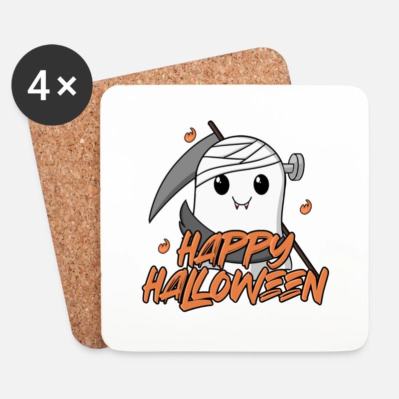 Happy Halloween - Niedlicher Geist - Untersetzer (4er-Set) - Weiß