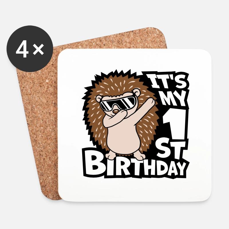 1st birthday dabbing Igel - Untersetzer (4er-Set) - Weiß