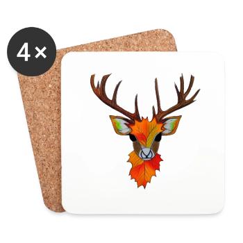 Deerhead in autumn Deer Antlers Goat Fawn 5 - Coasters (set of 4) - white - Front