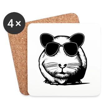 Cochon d’Inde cool lunettes de soleil drôle vecteur 4 - Dessous de verre (lot de 4) - blanc - Devant
