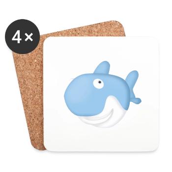 Requin Bleu rigolo - Dessous de verre (lot de 4) - blanc - Devant