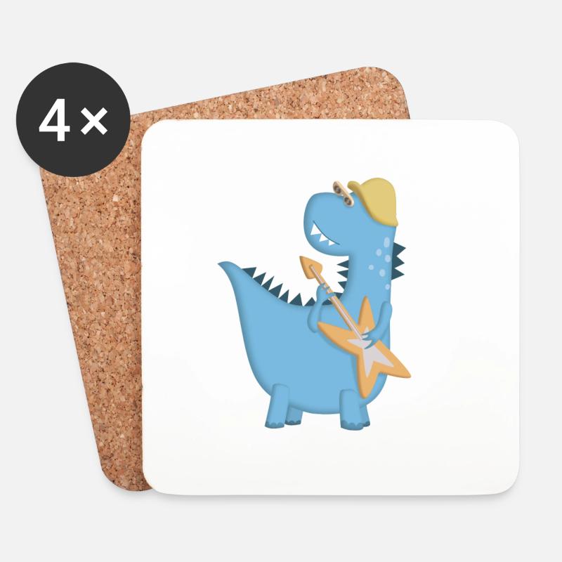 Blue Dinosaurier Rocker E-Gitarre - Untersetzer (4er-Set) - Weiß