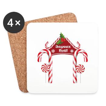 Joyeux Noel porte sucre d'orge avec houx - Dessous de verre (lot de 4) - blanc - Devant