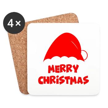 Merry Christmas Mütze - Untersetzer (4er-Set) - Weiß - Vorne